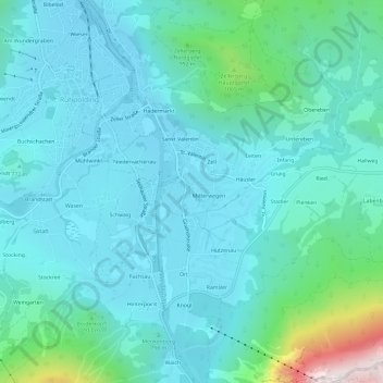 Mapa topográfico Grashof, altitud, relieve