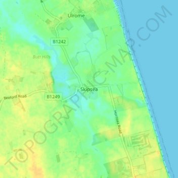 Mapa topográfico Skipsea, altitud, relieve