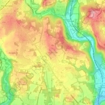 Mapa topográfico Vertemate, altitud, relieve