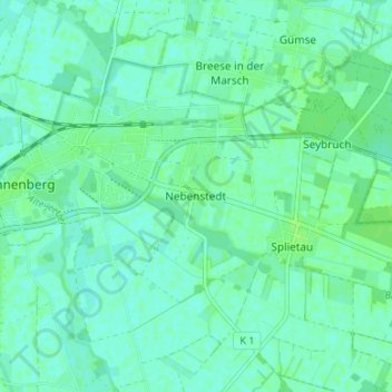 Mapa topográfico Nebenstedt, altitud, relieve
