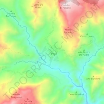 Mapa topográfico Paya, altitud, relieve