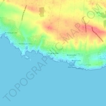 Mapa topográfico Torret de Baix, altitud, relieve