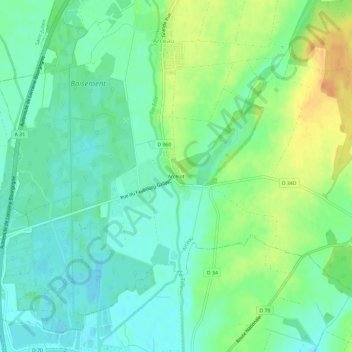 Mapa topográfico Arcelot, altitud, relieve