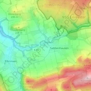 Mapa topográfico Winkhausen, altitud, relieve