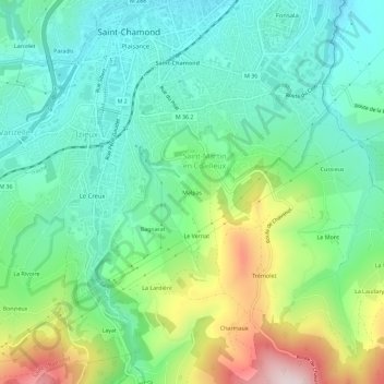 Mapa topográfico Malpas, altitud, relieve