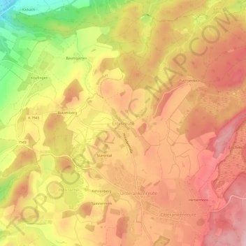 Mapa topográfico Erbisreute, altitud, relieve