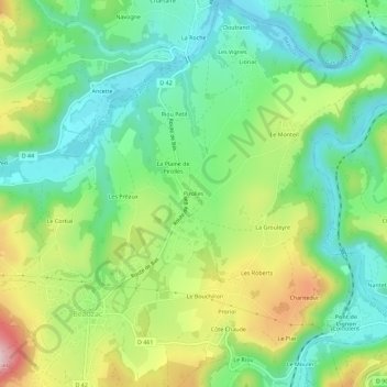 Mapa topográfico Pirolles, altitud, relieve