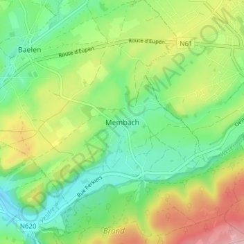 Mapa topográfico Membach, altitud, relieve