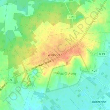 Mapa topográfico Wallhöfen, altitud, relieve