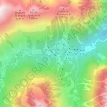Mapa topográfico Plateau du Clot, altitud, relieve