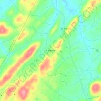 Mapa topográfico Tranquillity, altitud, relieve
