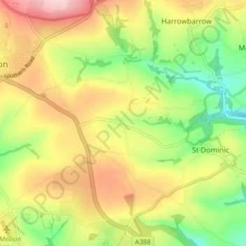 Mapa topográfico Ashton, altitud, relieve