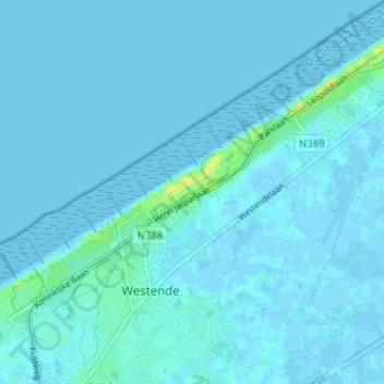 Mapa topográfico Westende-Bad, altitud, relieve