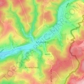 Mapa topográfico Schönberg, altitud, relieve