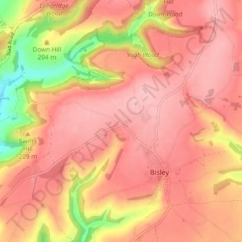Mapa topográfico Stancombe, altitud, relieve