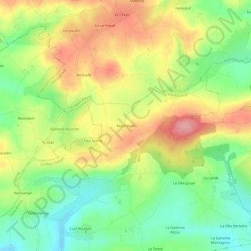 Mapa topográfico Kerchouan, altitud, relieve