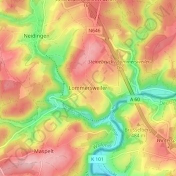 Mapa topográfico Lommersweiler, altitud, relieve