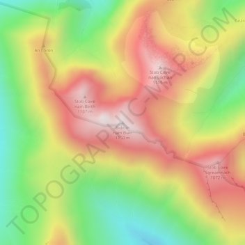 Mapa topográfico Bidean nam Bian, altitud, relieve
