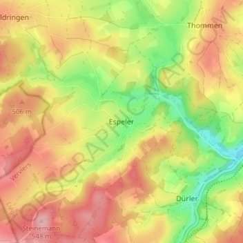 Mapa topográfico Espeler, altitud, relieve