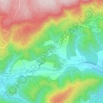 Mapa topográfico Sabo, altitud, relieve