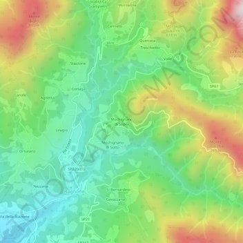 Mapa topográfico Mochignano di Sopra, altitud, relieve