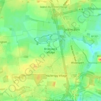 Mapa topográfico Brunswick Village, altitud, relieve