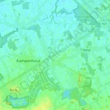 Mapa topográfico Ruisbeek, altitud, relieve