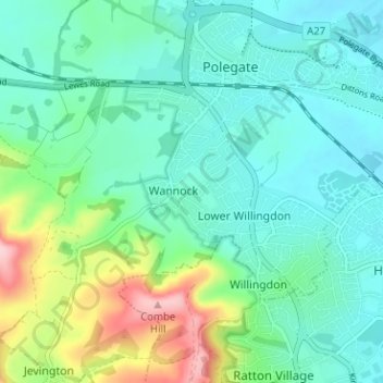 Mapa topográfico Wannock, altitud, relieve