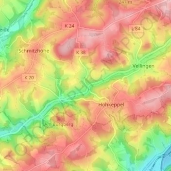 Mapa topográfico Loxsteeg, altitud, relieve