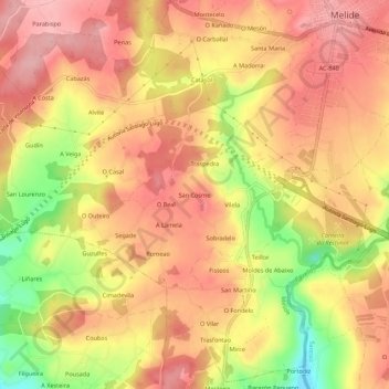 Mapa topográfico San Cosme, altitud, relieve