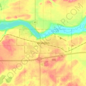 Mapa topográfico Vermilion, altitud, relieve