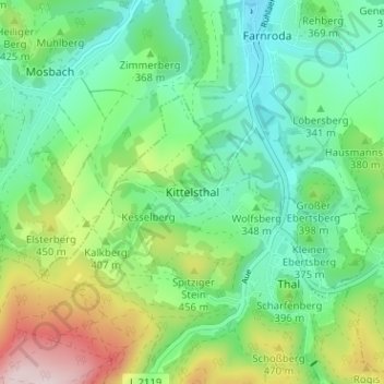 Mapa topográfico Kittelsthal, altitud, relieve