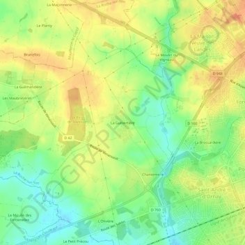 Mapa topográfico La Guibertière, altitud, relieve