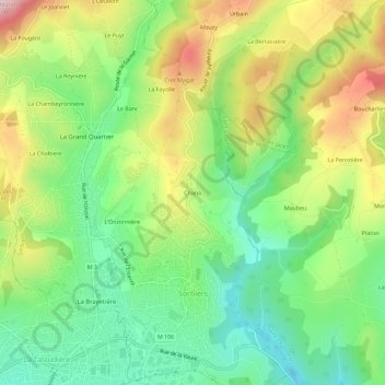 Mapa topográfico Chana, altitud, relieve
