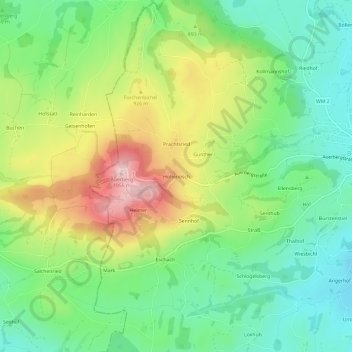 Mapa topográfico Hohenösch, altitud, relieve