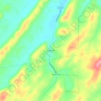 Mapa topográfico Cook Mill, altitud, relieve