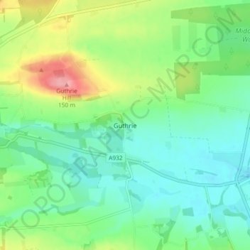 Mapa topográfico Guthrie, altitud, relieve