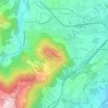Mapa topográfico Pinsdorfberg, altitud, relieve