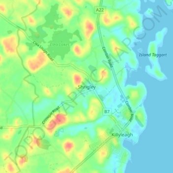 Mapa topográfico Shrigley, altitud, relieve