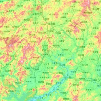 Mapa topográfico 和平县, altitud, relieve