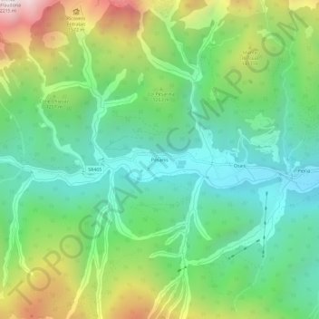 Mapa topográfico Pesariis, altitud, relieve