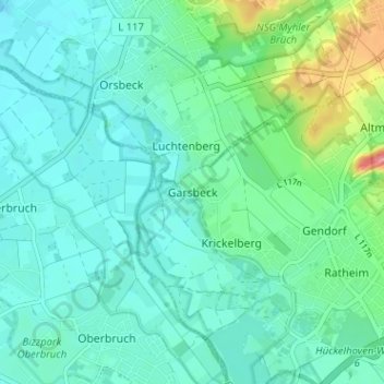 Mapa topográfico Garsbeck, altitud, relieve