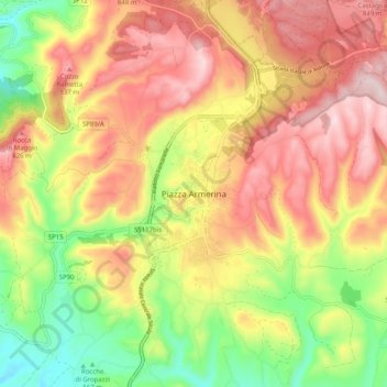 Mapa topográfico Piazza Armerina, altitud, relieve