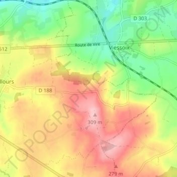 Mapa topográfico La Vautrie, altitud, relieve