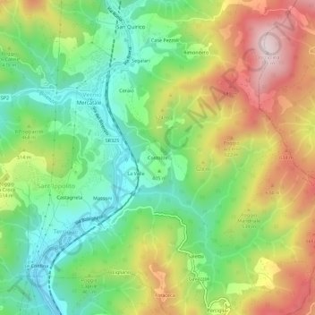 Mapa topográfico Costozze, altitud, relieve