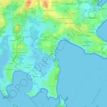 Mapa topográfico Locqueltas, altitud, relieve