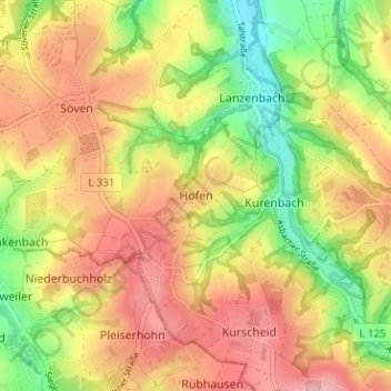 Mapa topográfico Hofen, altitud, relieve