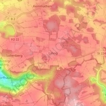Mapa topográfico Lilling, altitud, relieve