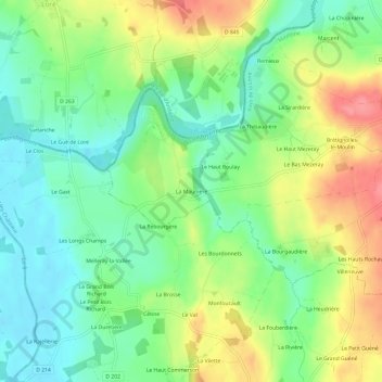 Mapa topográfico La Maunière, altitud, relieve
