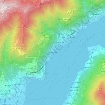Mapa topográfico Vergonzano, altitud, relieve